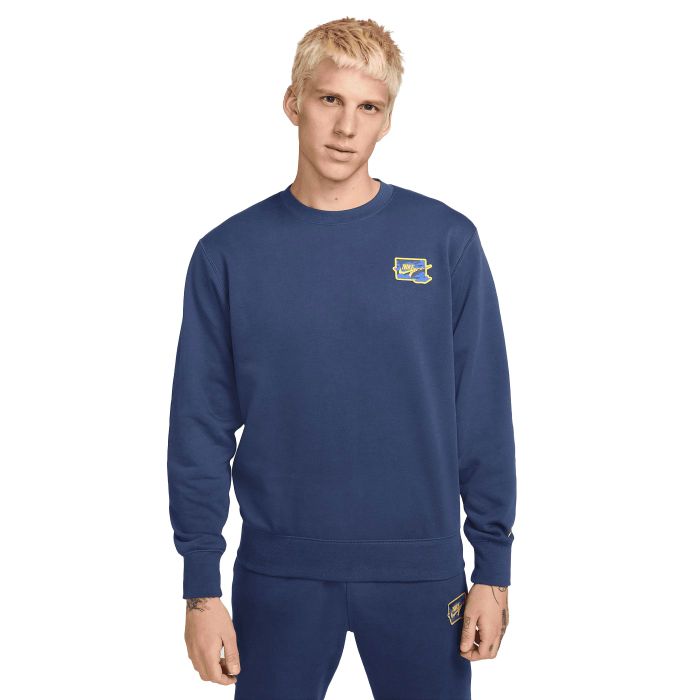 Nike Club FT Crew Bolt sweater heren midnight navy lightening