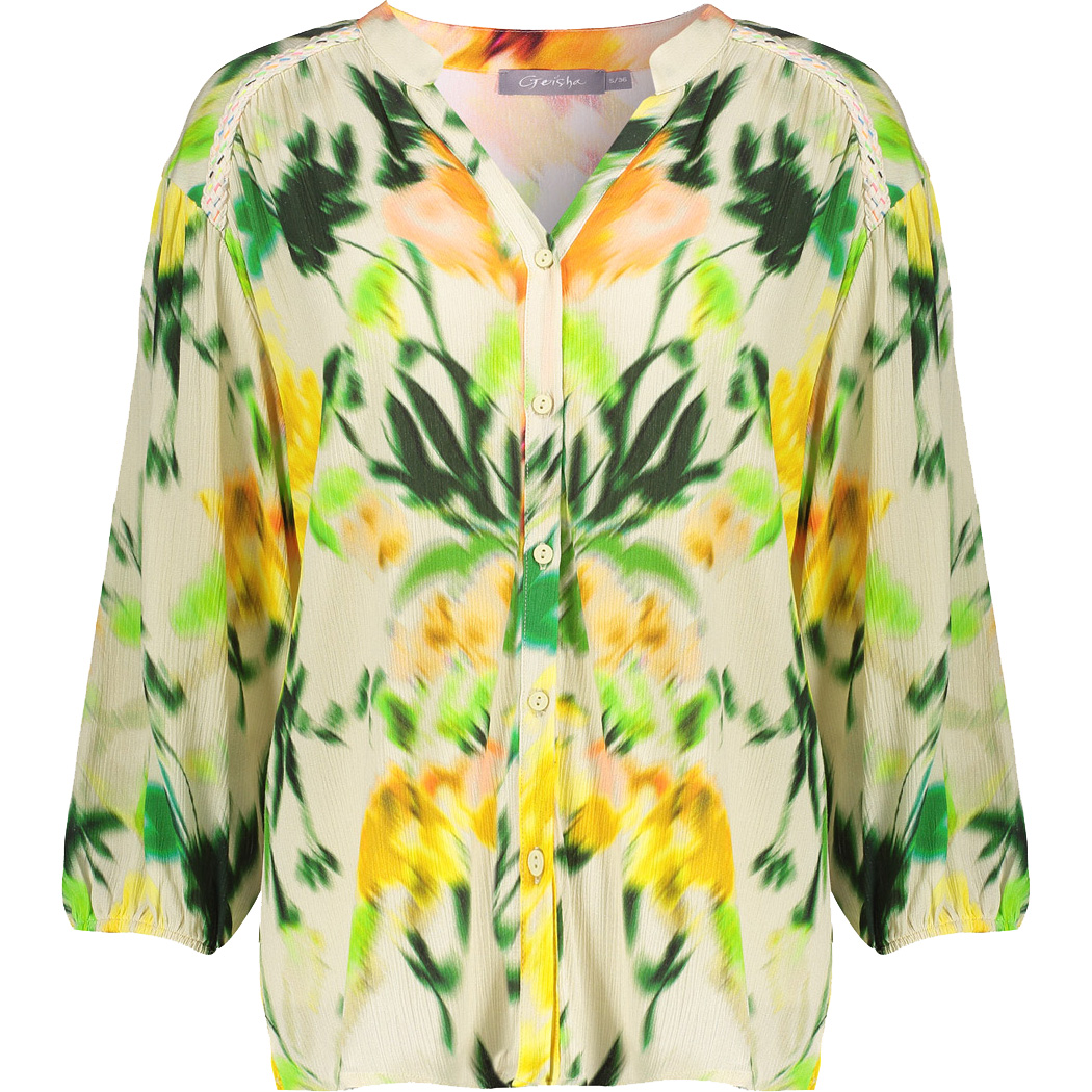 Geisha Aquarel Print blouse dames ecru green 