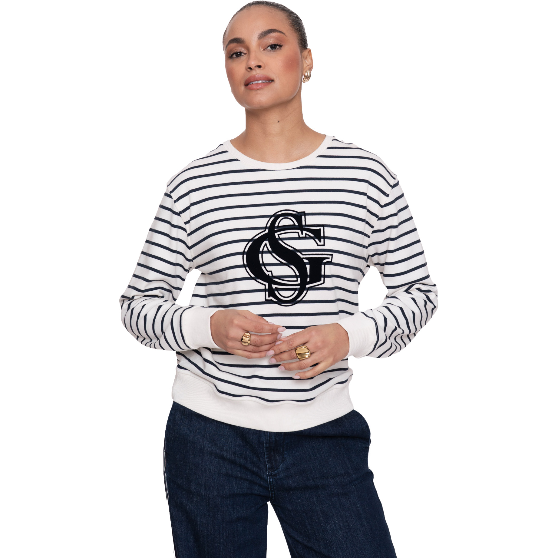 Geisha Striped sweater dames navy off white 