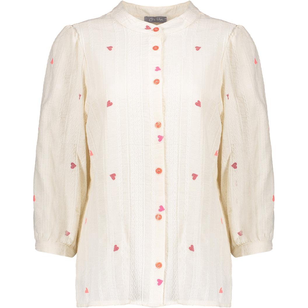 Geisha Hearts blouse dames off white red 