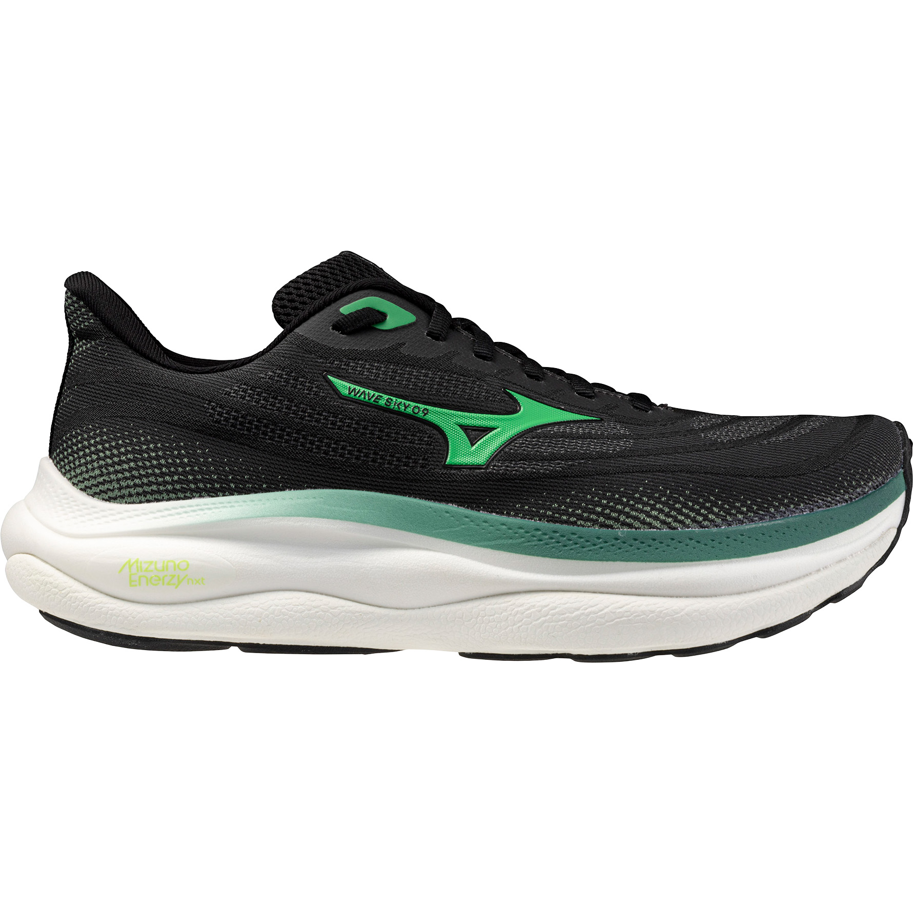Mizuno Wave Sky 9 hardloopschoenen heren black goblin green alpine green
