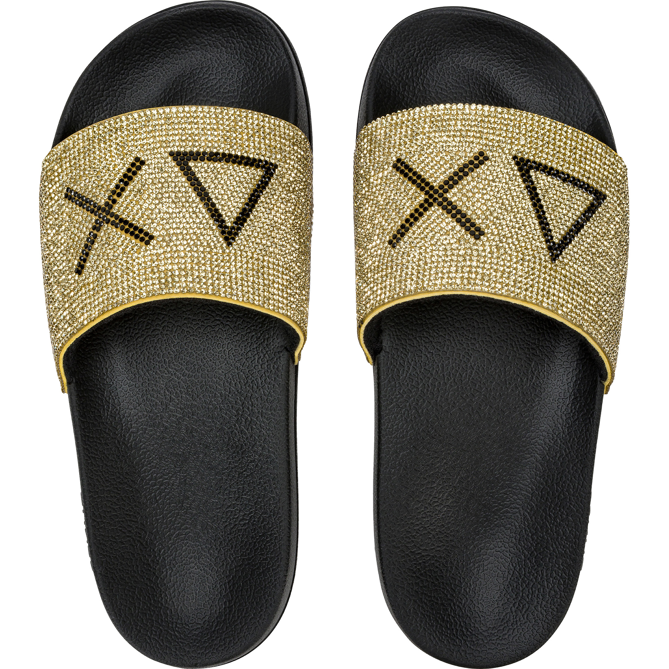 SUN68 Strass slippers dames black gold   
