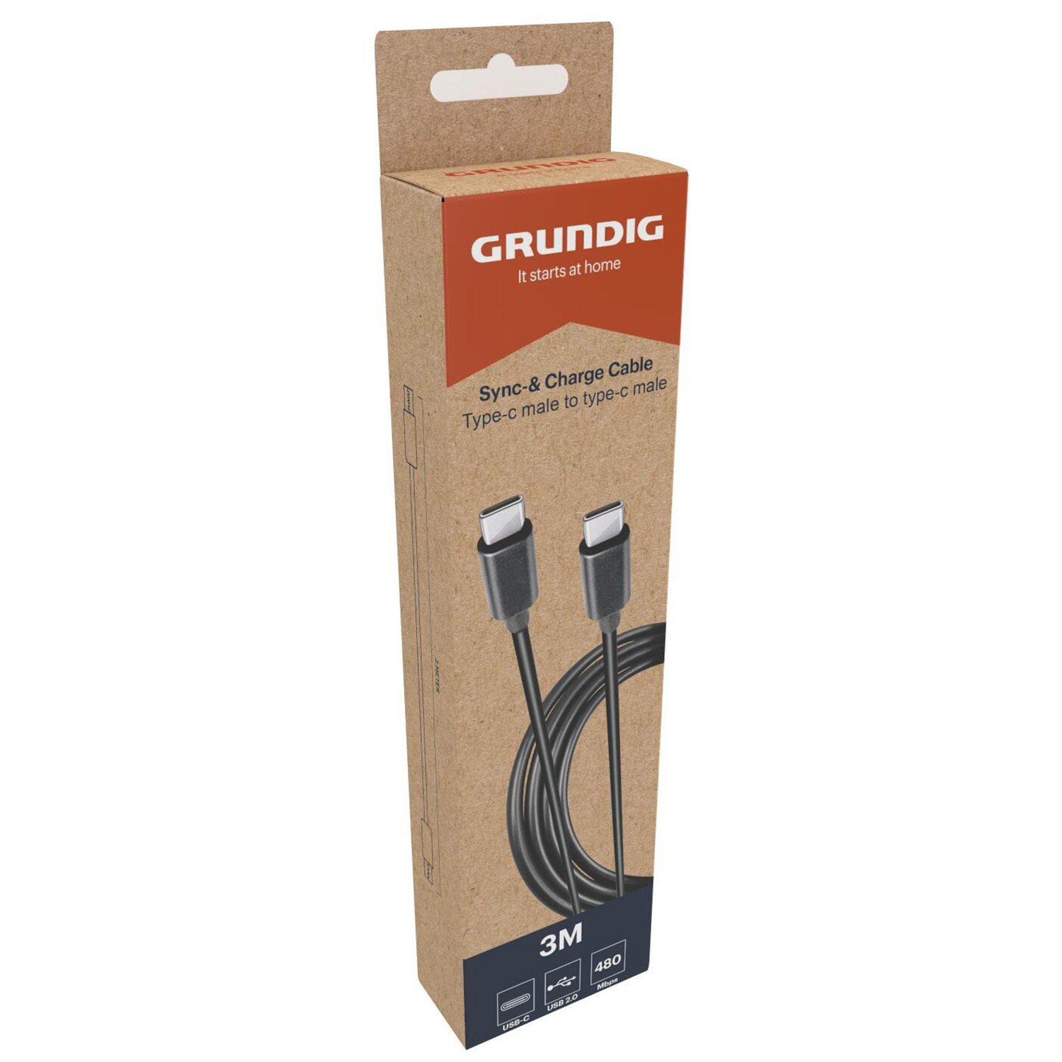 Grundig USB-C – USB-C 2.0 oplaadkabel 3 meter black 