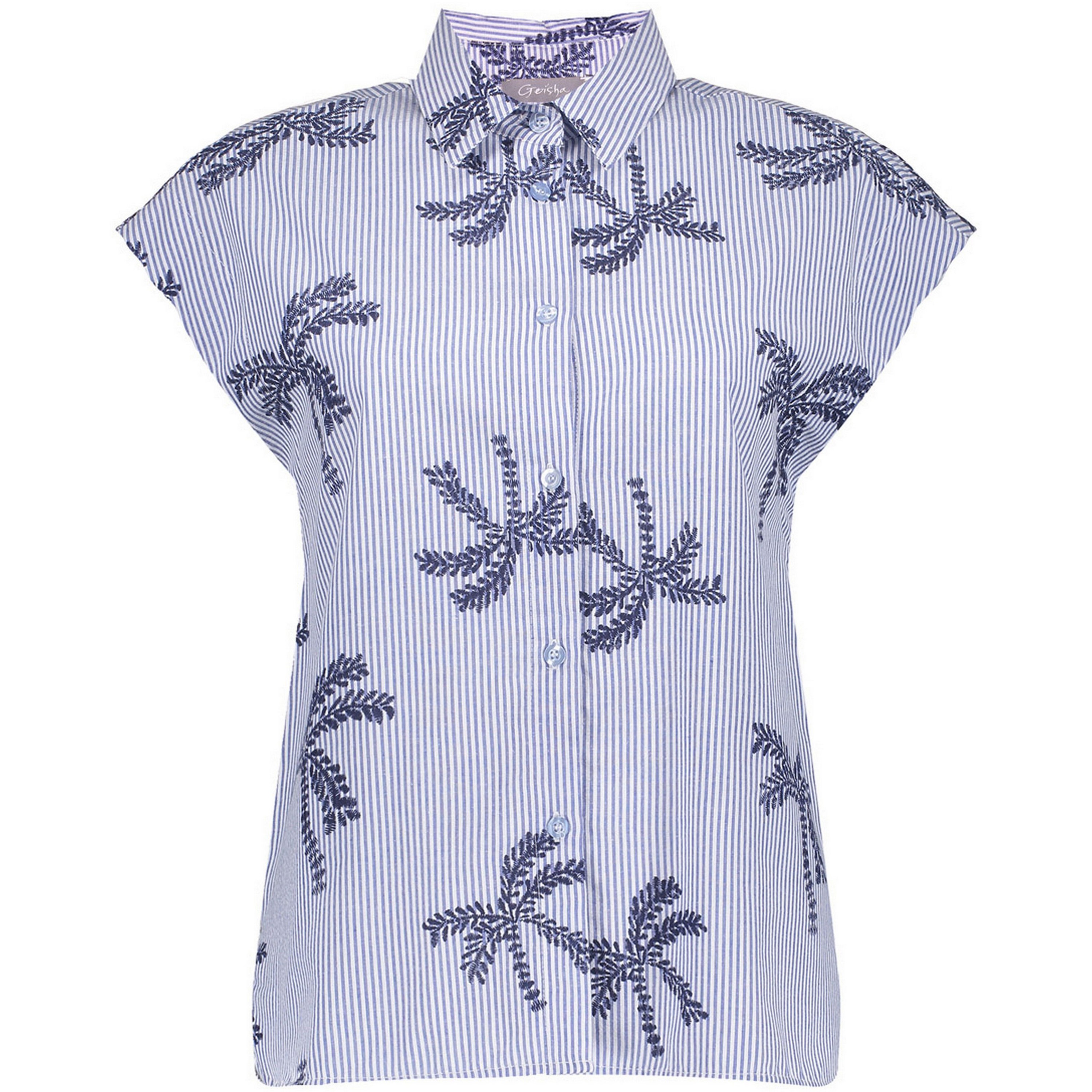 Geisha Stripes & Palmtree blouse dames blue off-white 