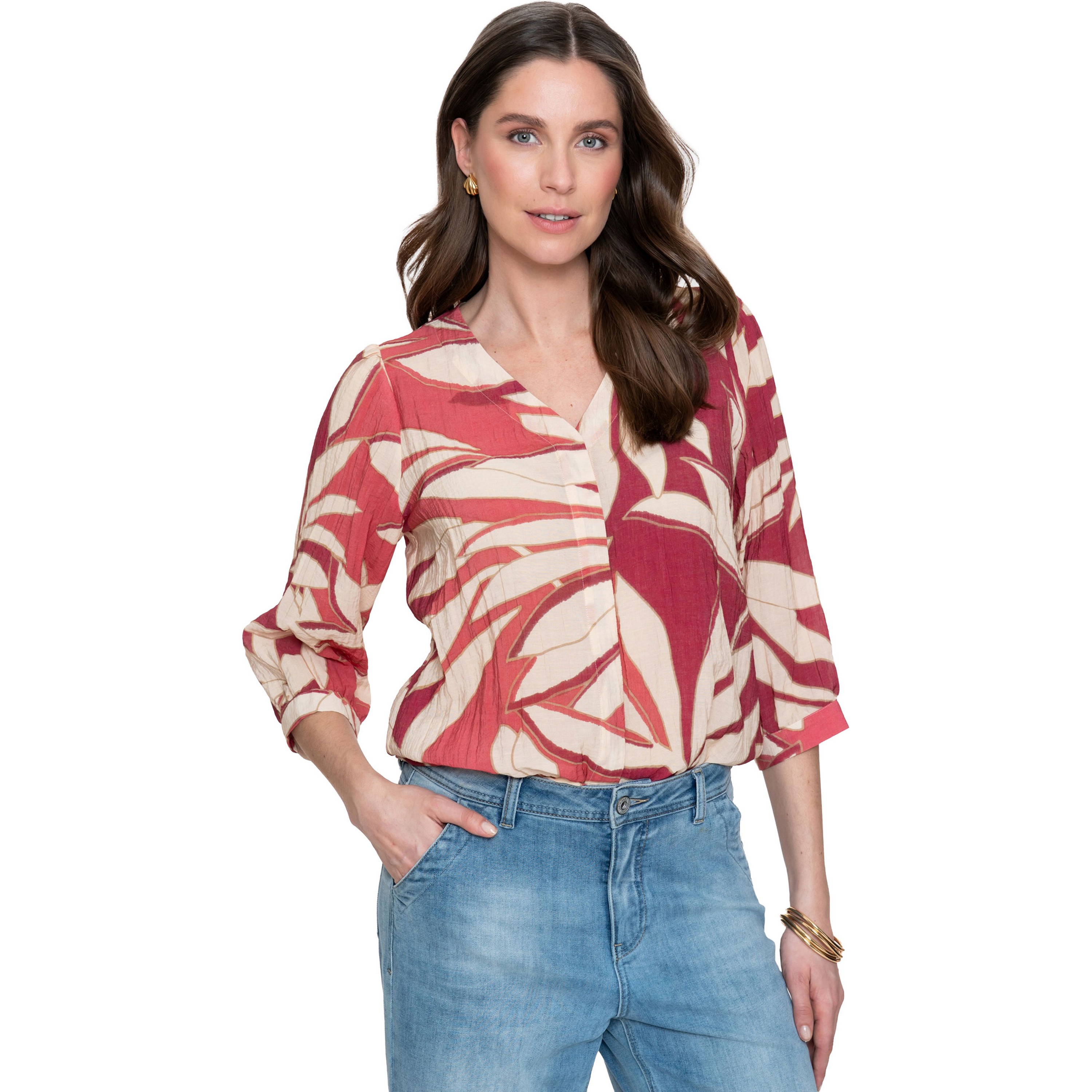 Geisha blouse dames raspberry coral red off-white 