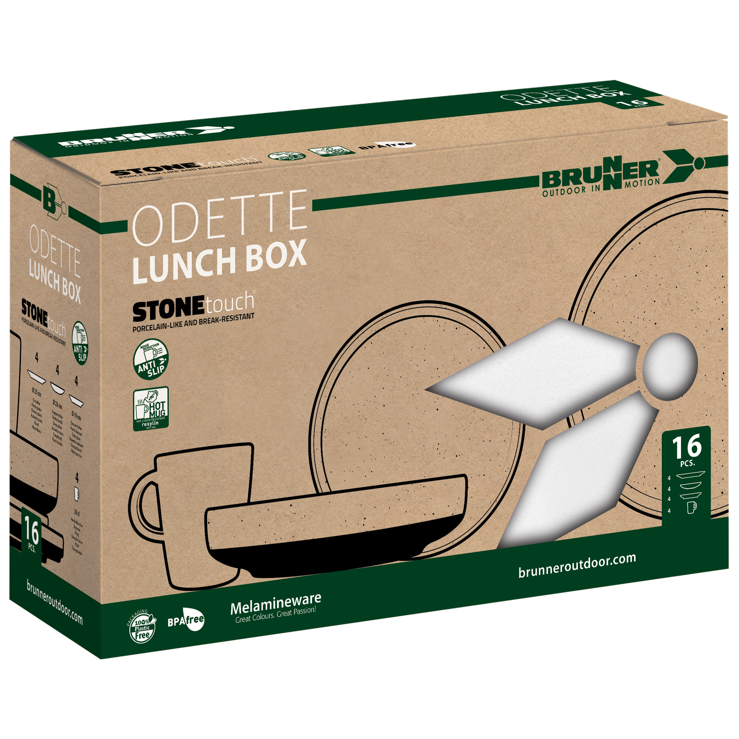 PACK VAISSELLE LUNCH BOX ODETTE BLANC 16 PIÈCES STONE TOUCH ANTIGLISSE - BRUNNER