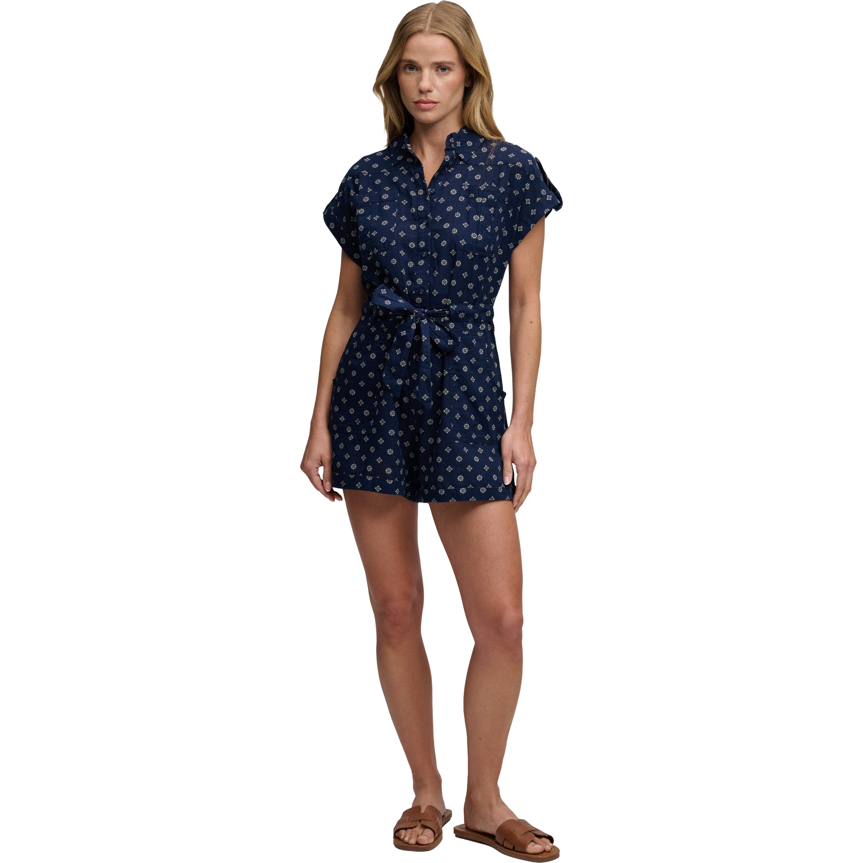 Superdry Belted Utility jumpsuit dames eclipse navy geo 
