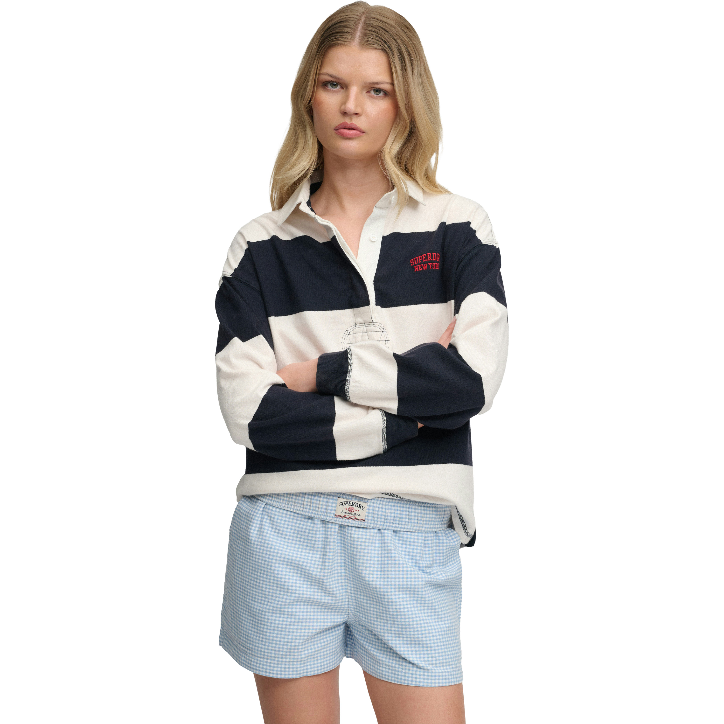 Superdry Heritage Stripe Rugby sweater dames navy ecru 
