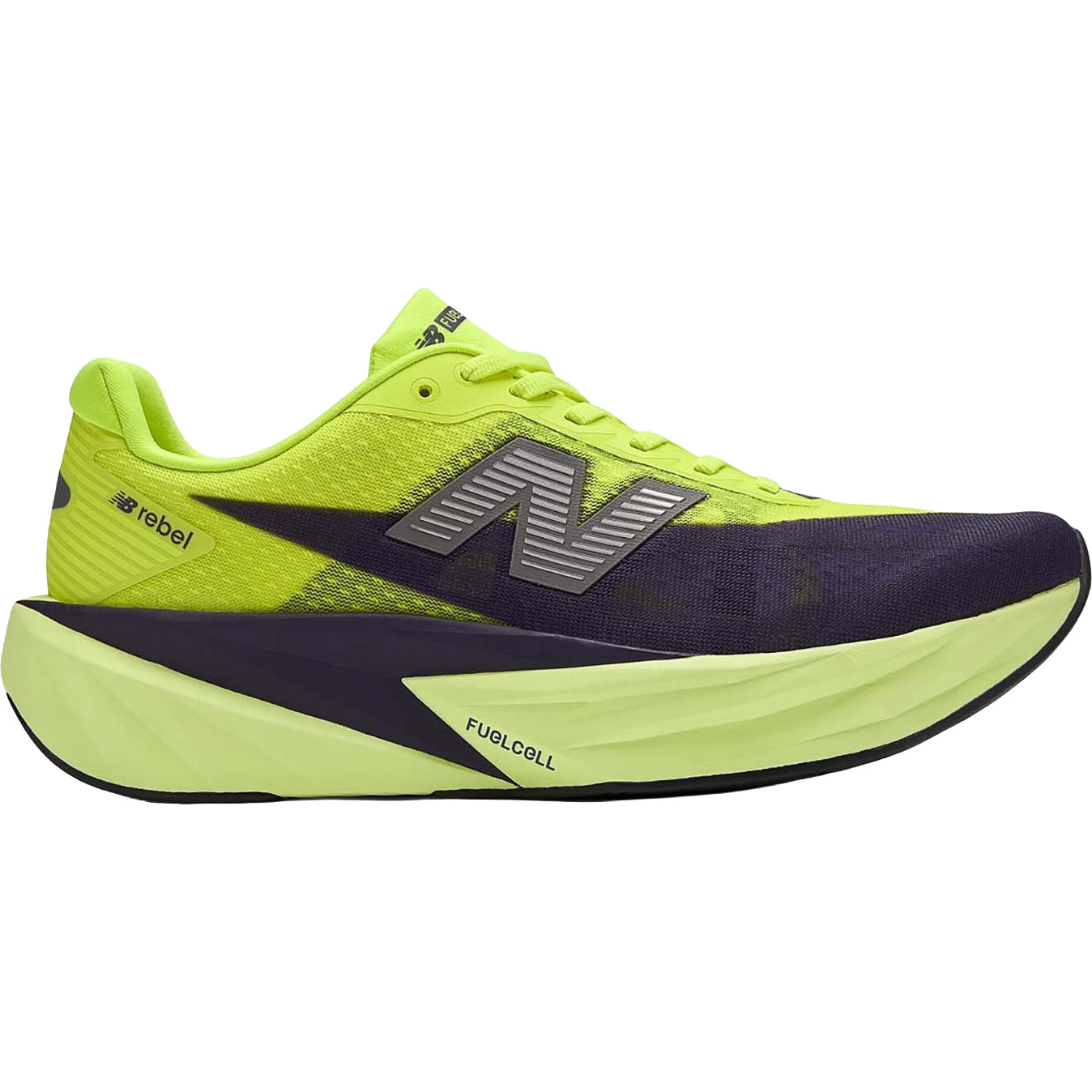 New Balance FuelCell Rebel v5 hardloopschoenen heren alkaline green boysenberry dark silver metallic