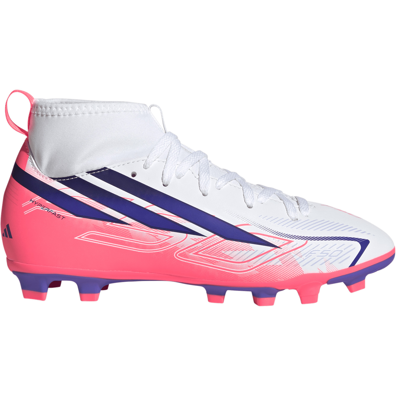 Adidas F50 Hyperfast Club Mid FG AG voetbalschoenen junior ftwr white solar purple solar turbo