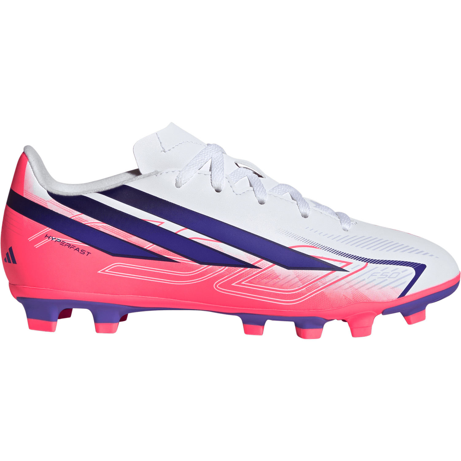 Adidas F50 Hyperfast Club FG AG voetbalschoenen junior ftwr white solar purple solar turbo