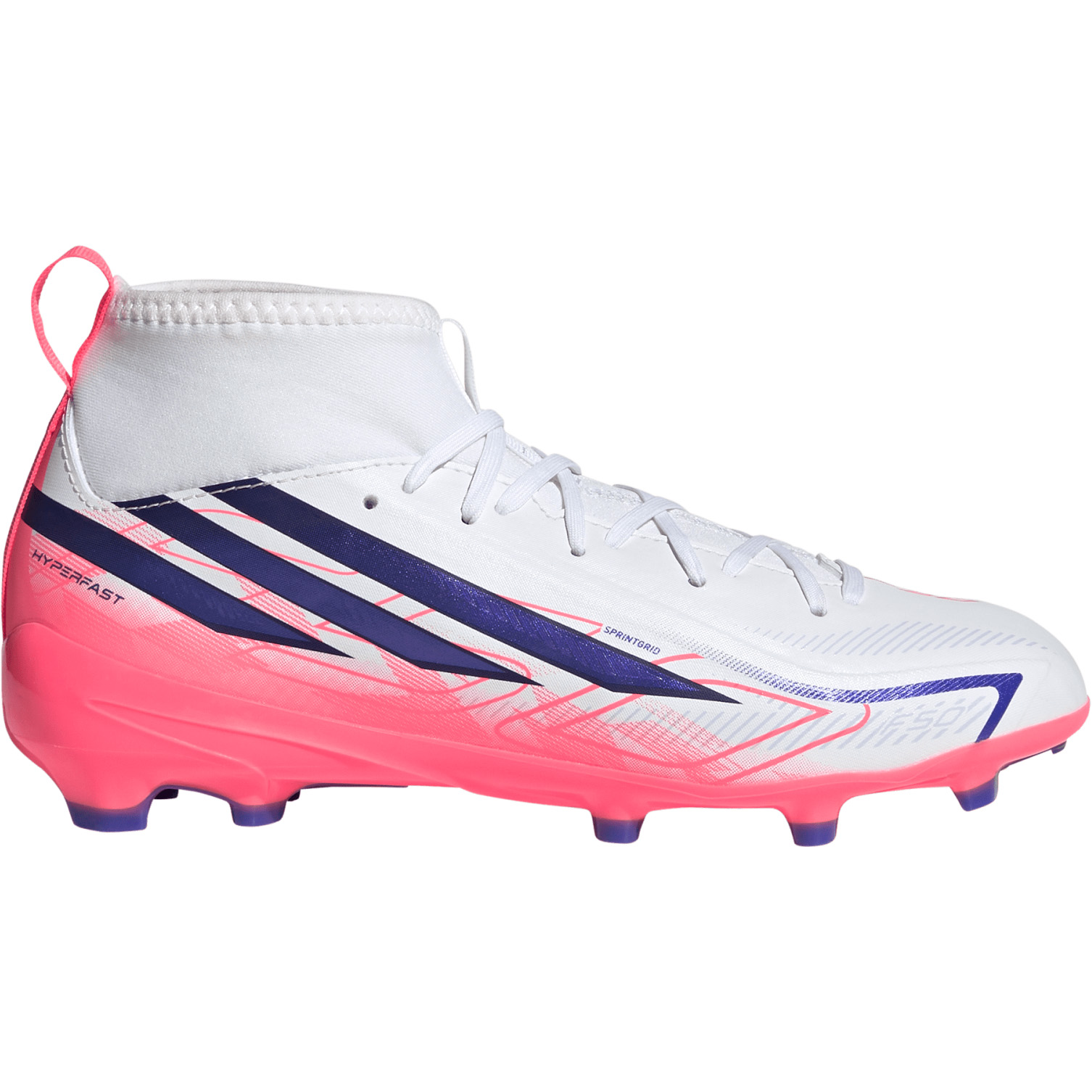 Adidas F50 Hyperfast League Mid FG voetbalschoenen junior ftwr white solar purple solar turbo