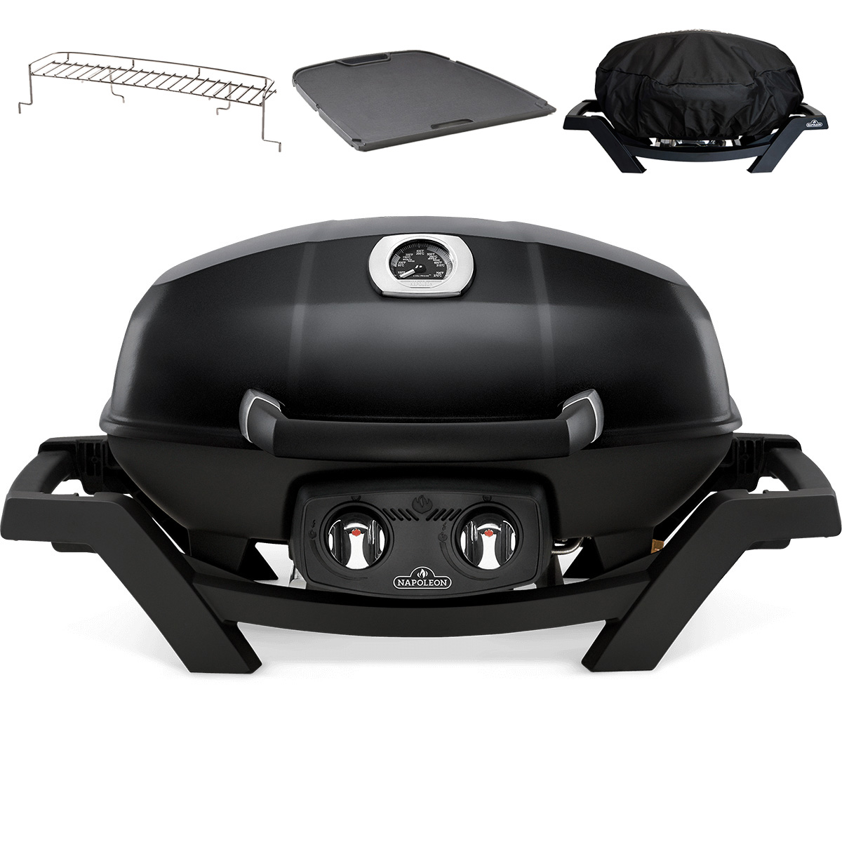 Napoleon TravelQ PRO285 gasbarbecue black inclusief halve bakplaat, warmhoudrek en hoes