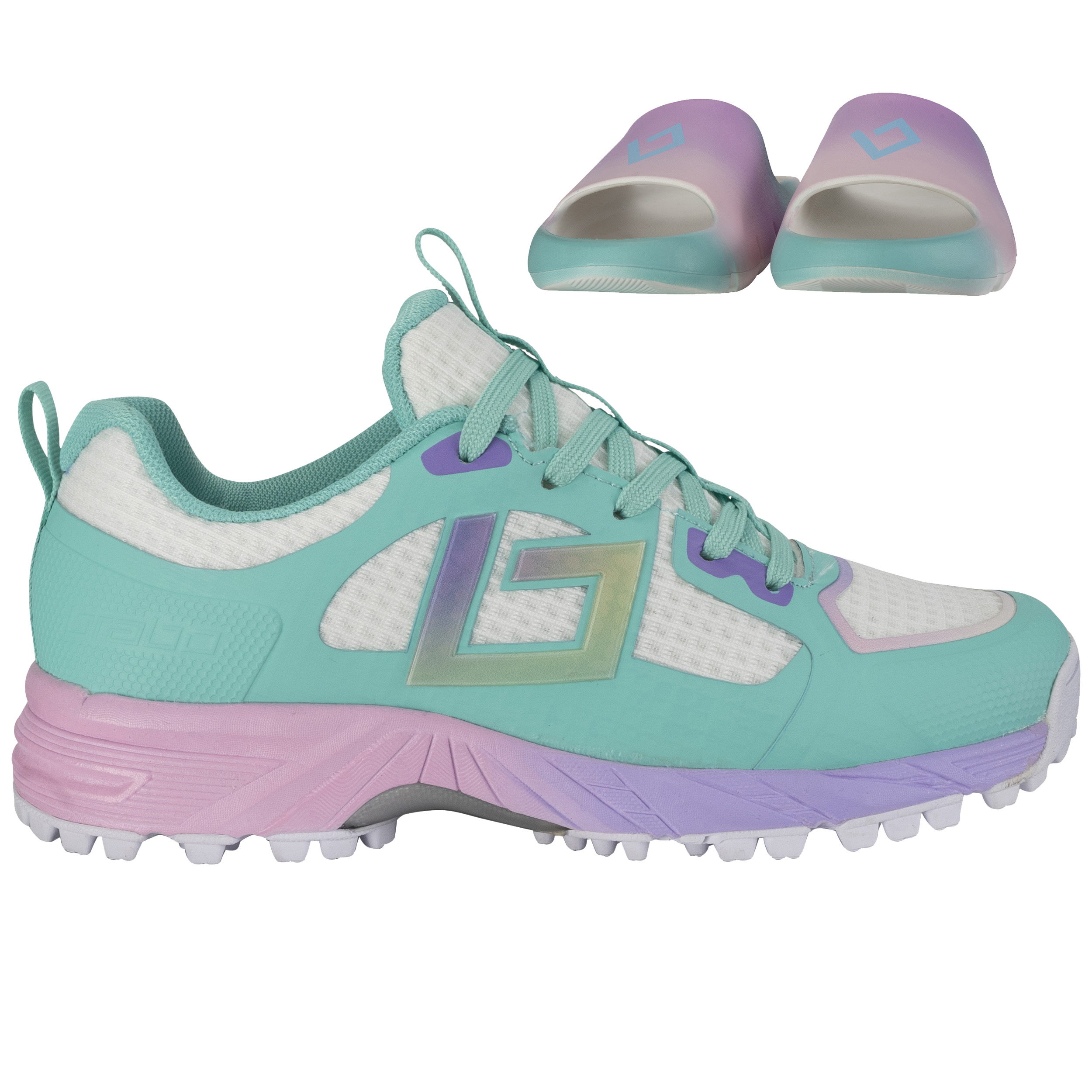 Brabo Tribute hockeyschoenen junior aqua tie dye inclusief slippers