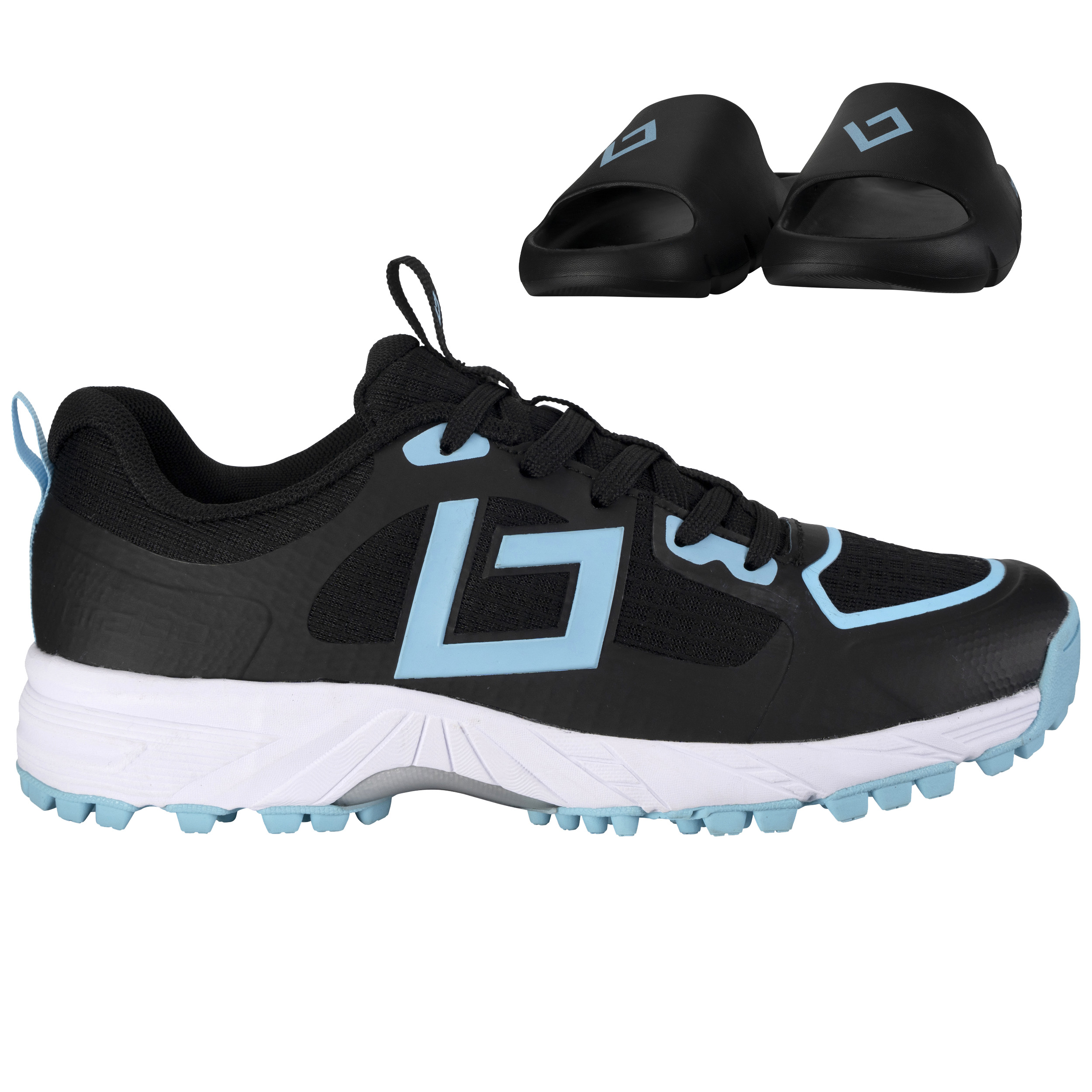 Brabo Tribute hockeyschoenen junior black light blue inclusief slippers