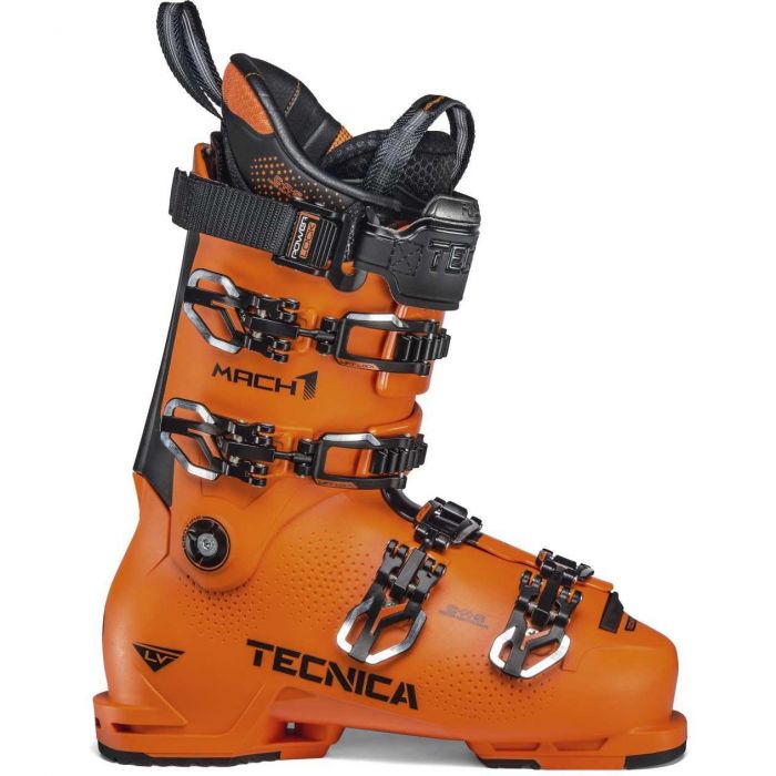 stijl muziek namens Tecnica Mach1 LV 130 skischoenen heren ultra orange