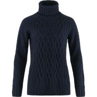 Fjällräven Övik Cable Knit sweater dames dark navy 
