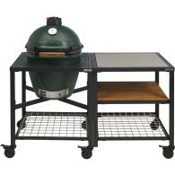 Big Green Egg Medium houtskoolbarbecue met frame en uitbreidingsframe SS wood grid 