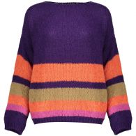 Geisha Pullover Stripes trui dames purple hot coral camel 